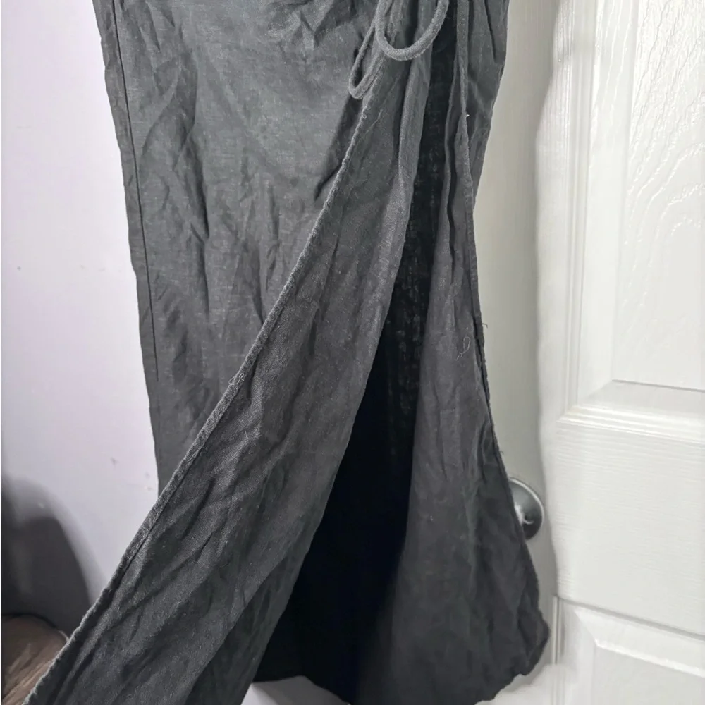 Bershka Black Linen Blend Cinched Maxi Skirt Side Slit Size XS - Picture 5 of 7